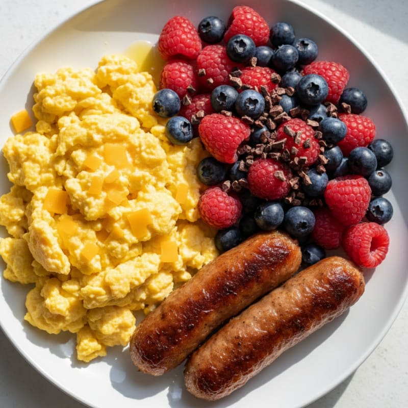 Scrambled Eggs with Turkey Sausage and Fresh Berries