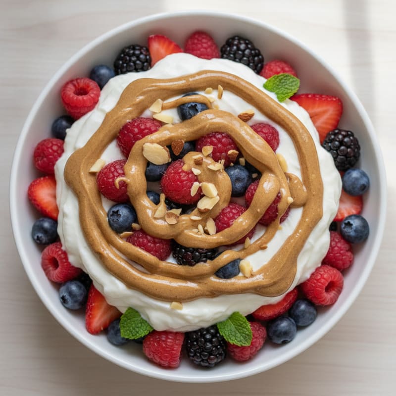Greek Yogurt Protein Parfait with Mixed Berries and Almond Butter