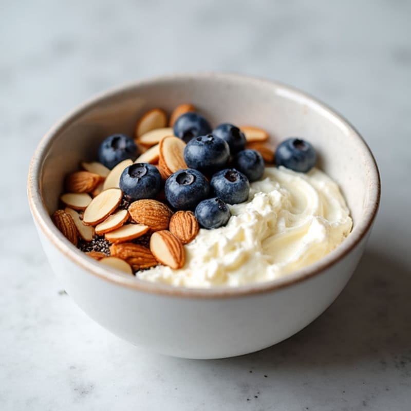 Cottage Cheese Protein Bowl with Chia Seeds and Sliced Almonds