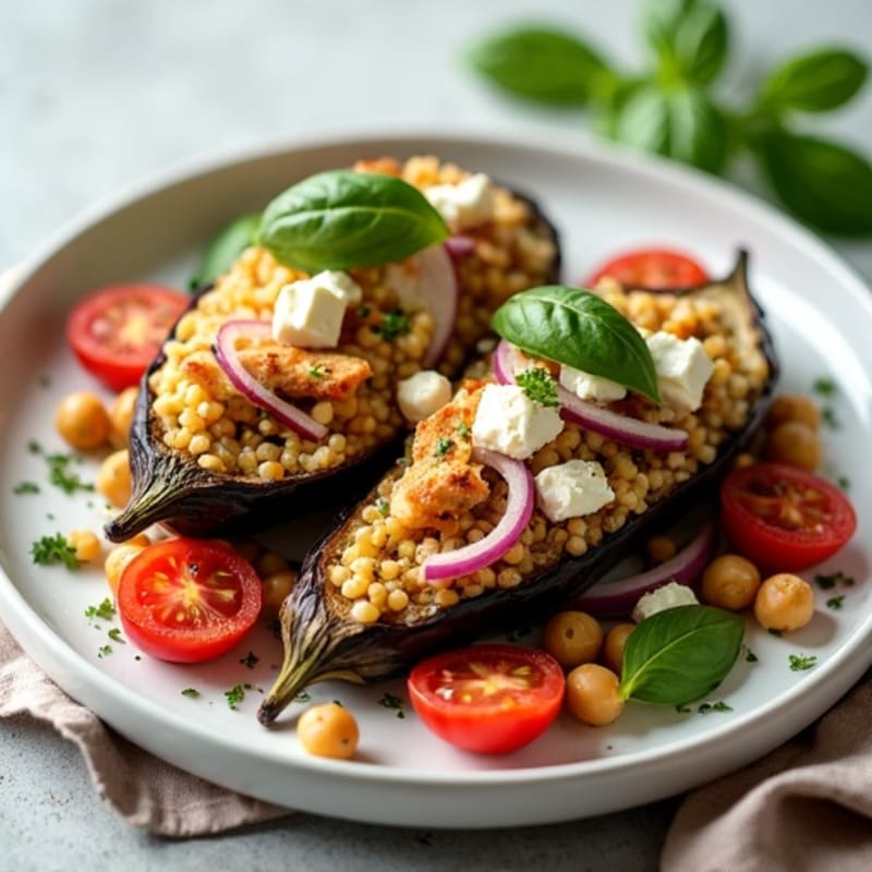 Herb-Roasted Quinoa Stuffed Eggplant Boats