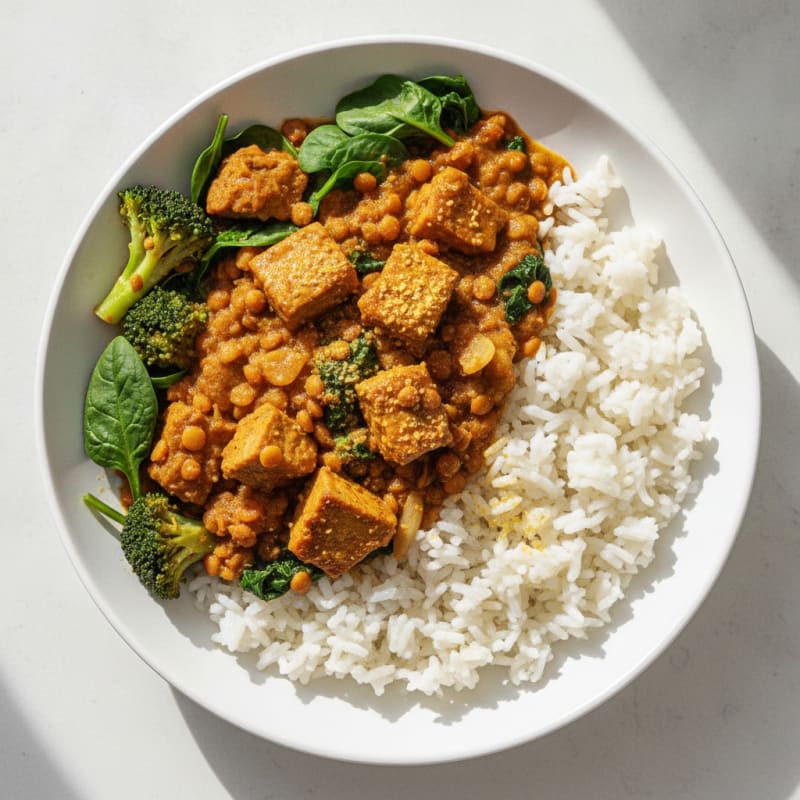 High-Protein Lentil and Seitan Vegetable Curry