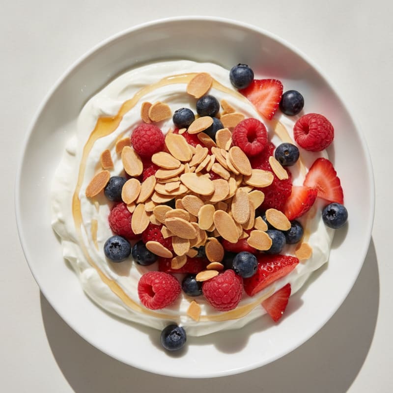 Greek Yogurt Protein Parfait with Mixed Berries and Almonds