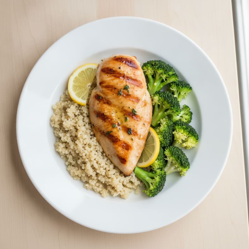 Grilled Chicken Breast with Quinoa and Steamed Broccoli