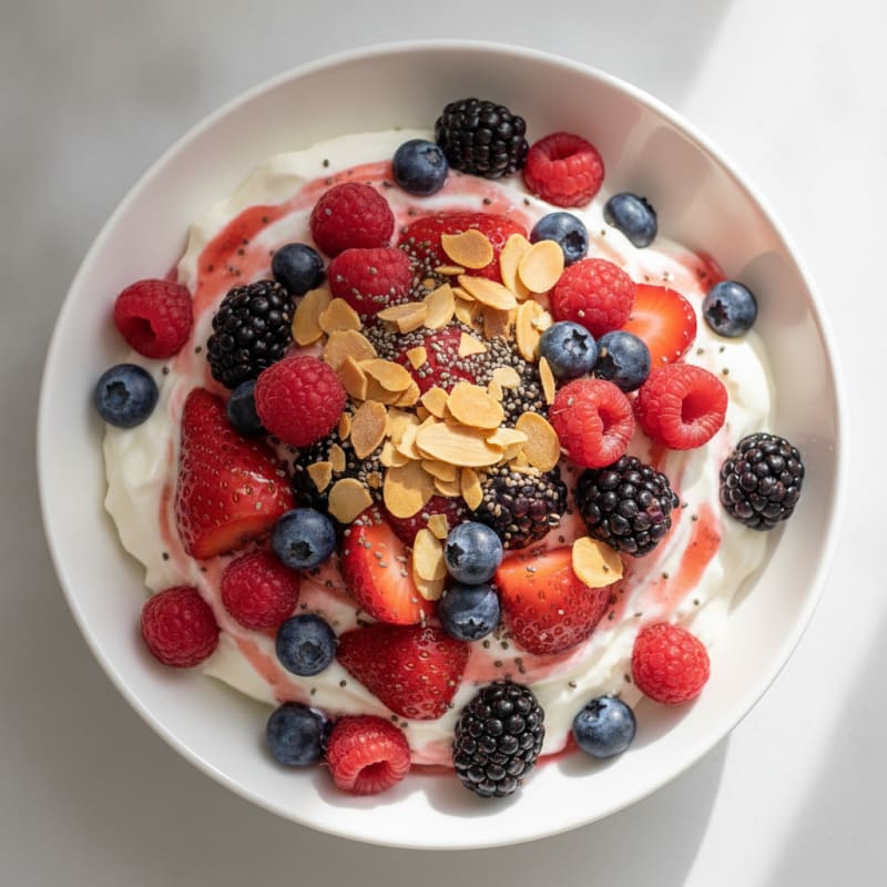 Greek Yogurt Protein Mousse with Mixed Berries
