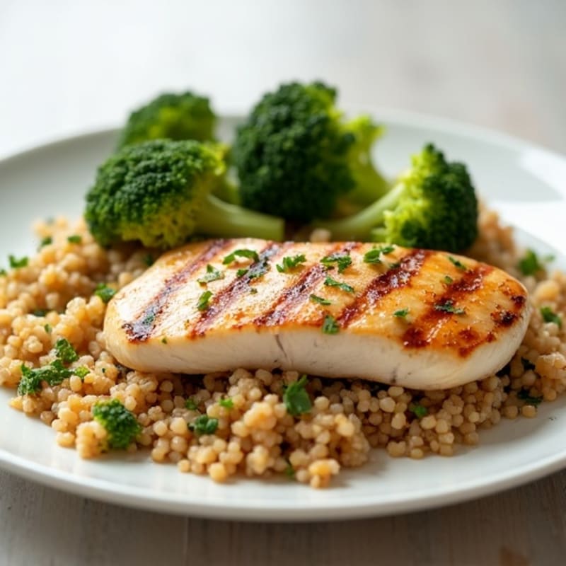 Grilled Chicken Breast with Quinoa and Roasted Broccoli