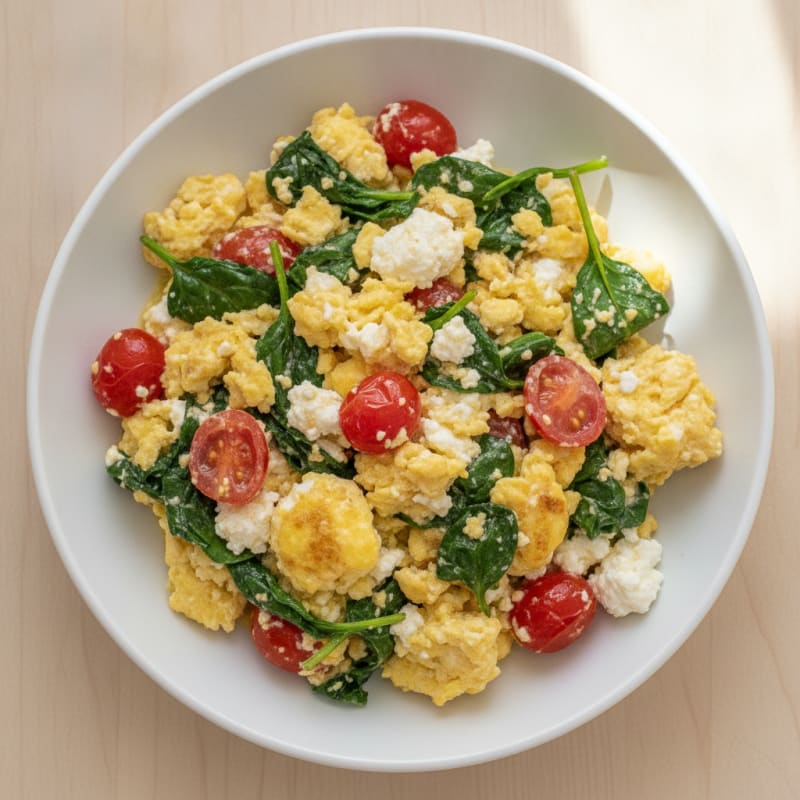 Cottage Cheese Egg Scramble with Spinach and Tomato