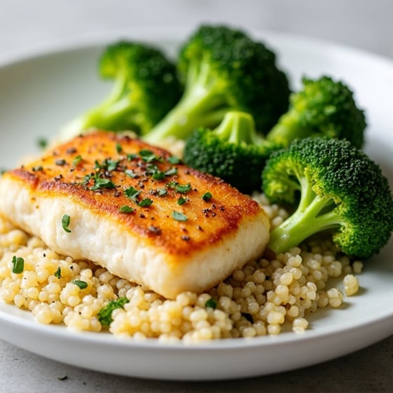 Seared Cod with Steamed Broccoli and Quinoa