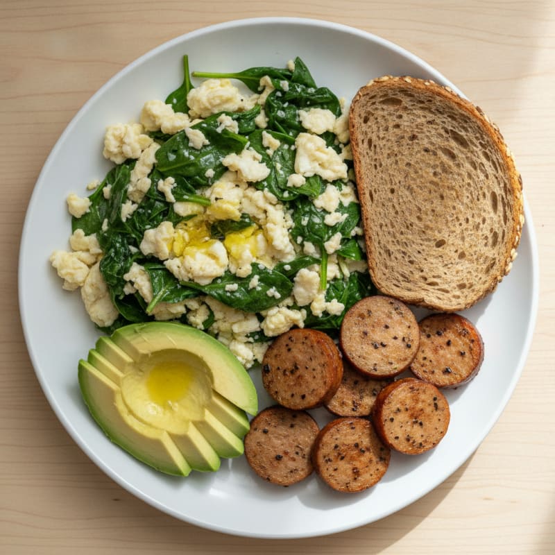 Egg White and Spinach Scramble with Turkey Sausage