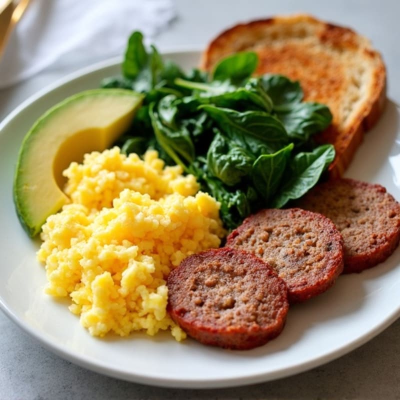 Egg White Scramble with Turkey Sausage and Sautéed Spinach