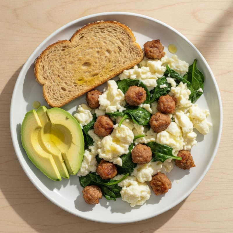 Egg White Scramble with Spinach and Turkey Sausage