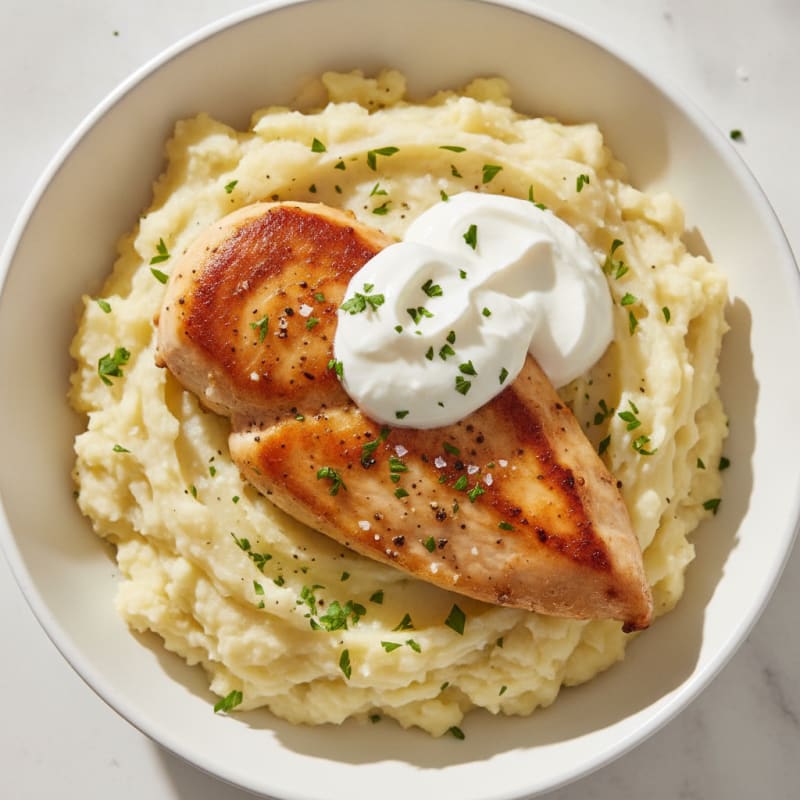 Buttery Garlic Mashed Potato Bowl with Seared Chicken