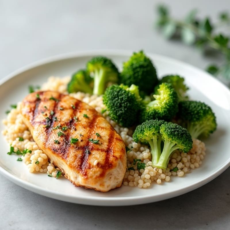Grilled Chicken Breast with Quinoa and Steamed Broccoli