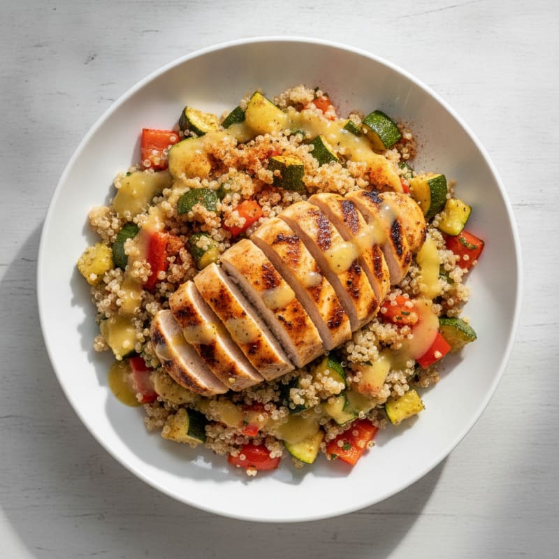 Grilled Chicken and Quinoa Power Bowl with Roasted Vegetables