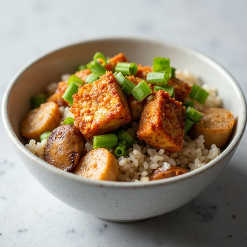 Crispy Tofu and Mushroom Rice Bowl
