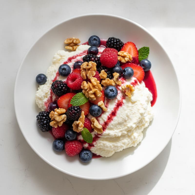 Greek Yogurt Protein Mousse with Mixed Berries
