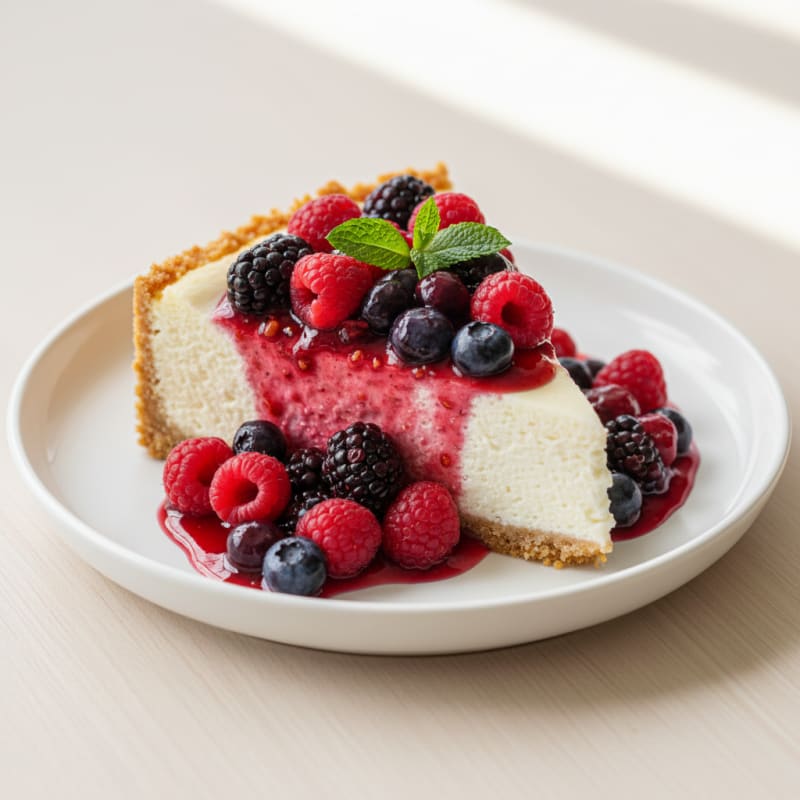 Greek Yogurt Protein Cheesecake with Mixed Berries
