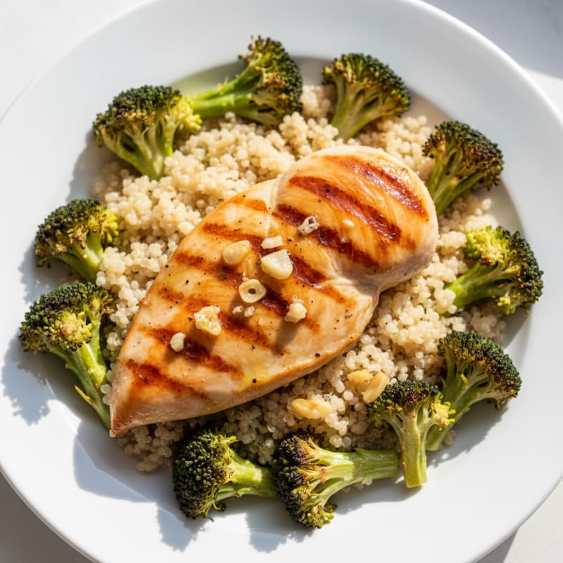 Grilled Chicken Breast with Quinoa and Roasted Broccoli