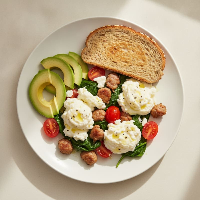Egg White Scramble with Turkey Sausage and Spinach