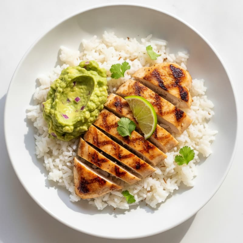 Grilled Chicken and Rice Bowl with Guacamole