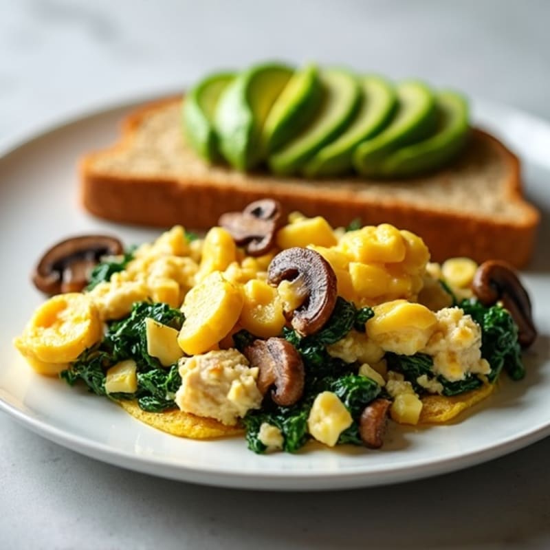 Egg White and Turkey Spinach Scramble with Sautéed Mushrooms