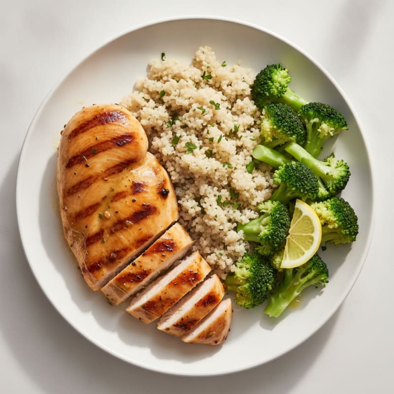 Grilled Chicken Breast with Quinoa and Steamed Broccoli