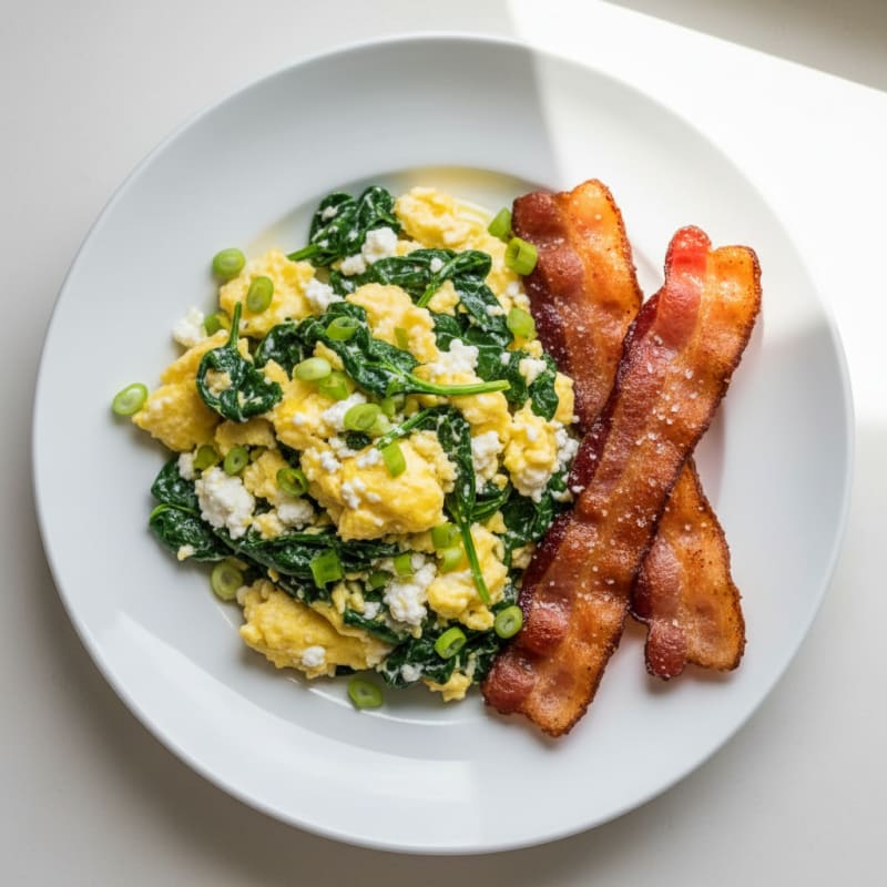 Cottage Cheese Scramble with Spinach and Turkey Bacon
