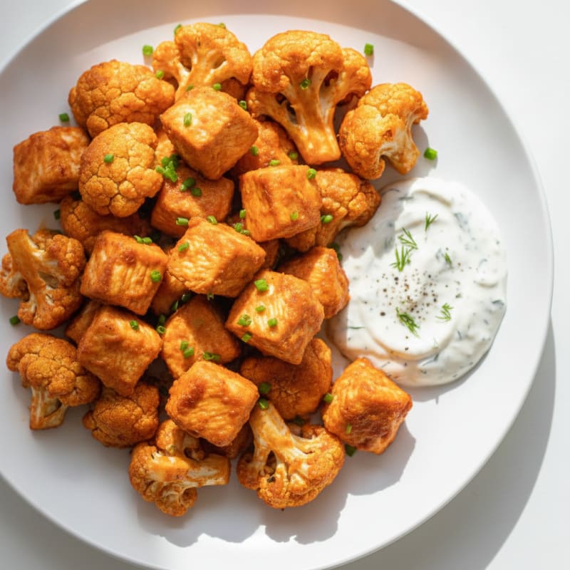 Buffalo Cauliflower and Chicken Bites