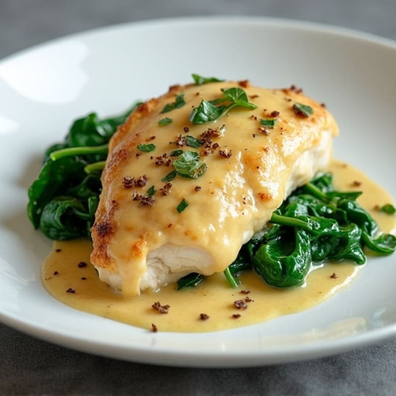 Creamy Lemon Garlic Chicken with Sautéed Spinach