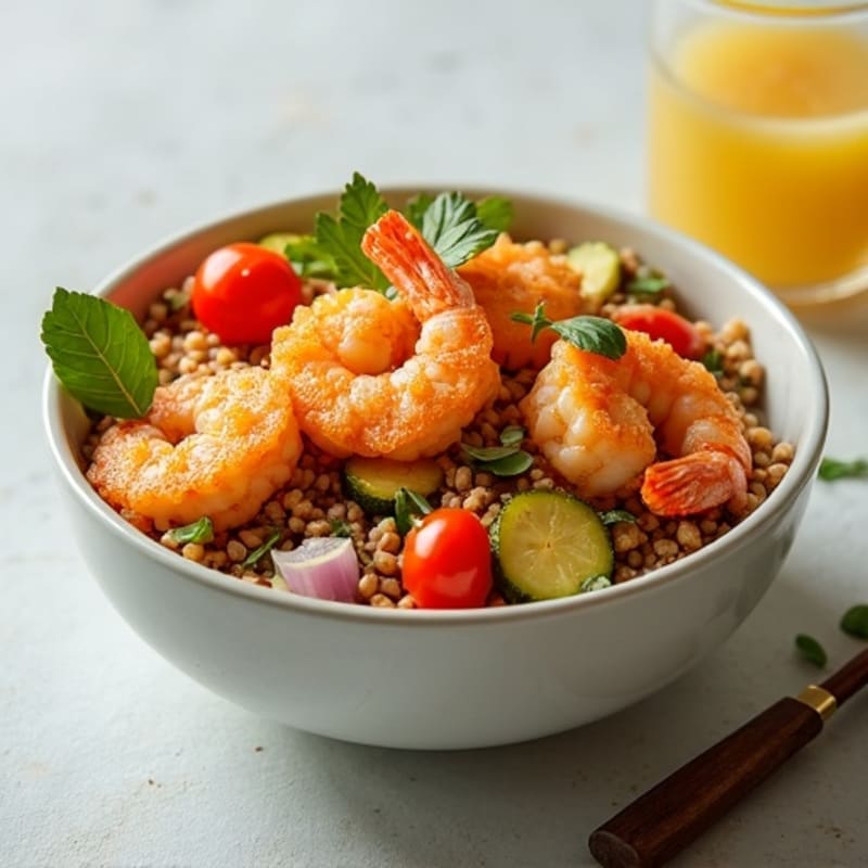 Crispy Shrimp and Quinoa Power Bowl with Roasted Vegetables
