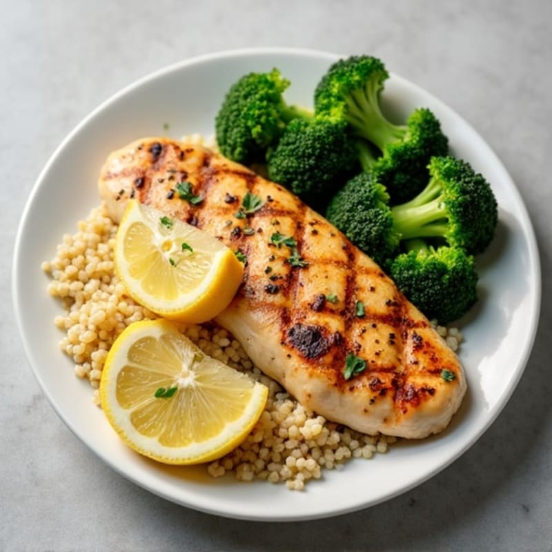 Grilled Lemon Garlic Chicken Breast with Quinoa and Broccoli