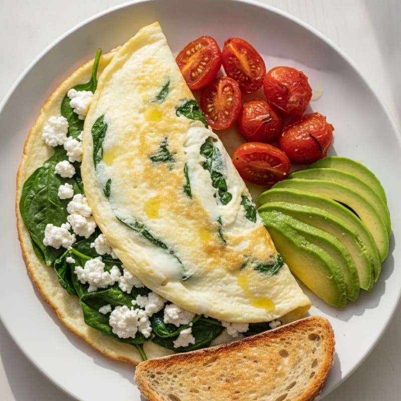 Egg White Spinach Omelette with Cottage Cheese and Cherry Tomatoes