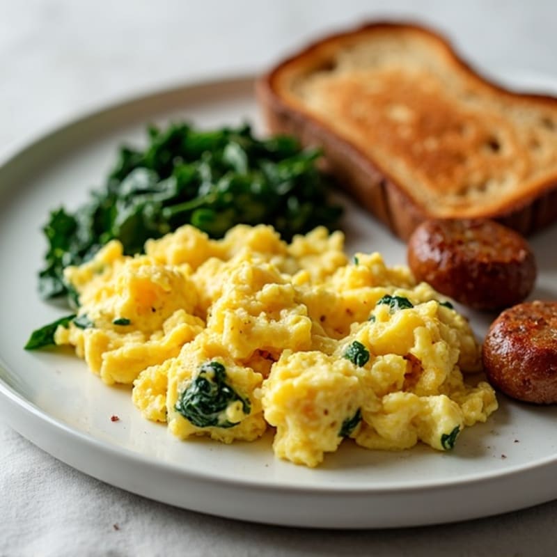 Egg White Scramble with Turkey Sausage and Sautéed Spinach
