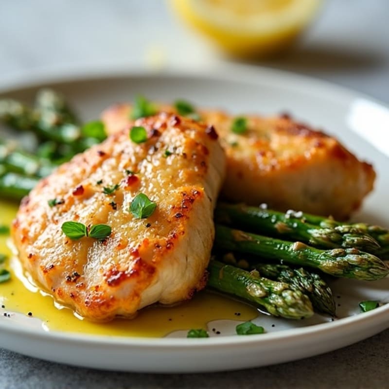 Crispy Pan-Seared Chicken Tenderloins with Roasted Asparagus