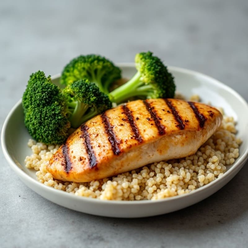 Grilled Chicken Breast with Roasted Broccoli and Quinoa