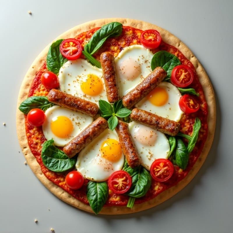 Egg White and Turkey Sausage Breakfast Pizza with Spinach and Tomatoes