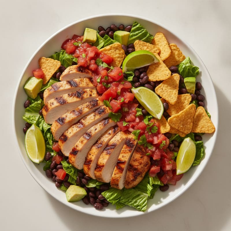Grilled Chicken Taco Salad with Black Beans and Salsa Chips