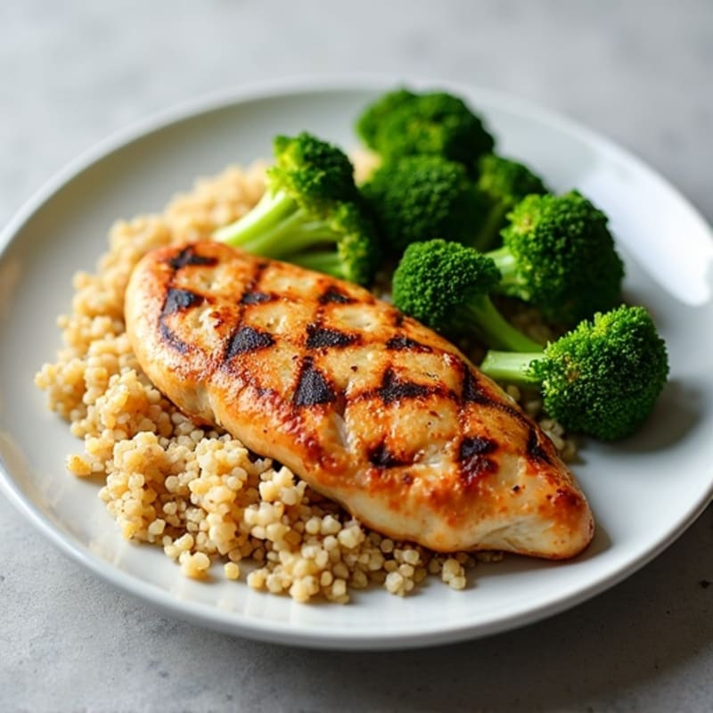 Grilled Chicken Breast with Quinoa and Roasted Broccoli