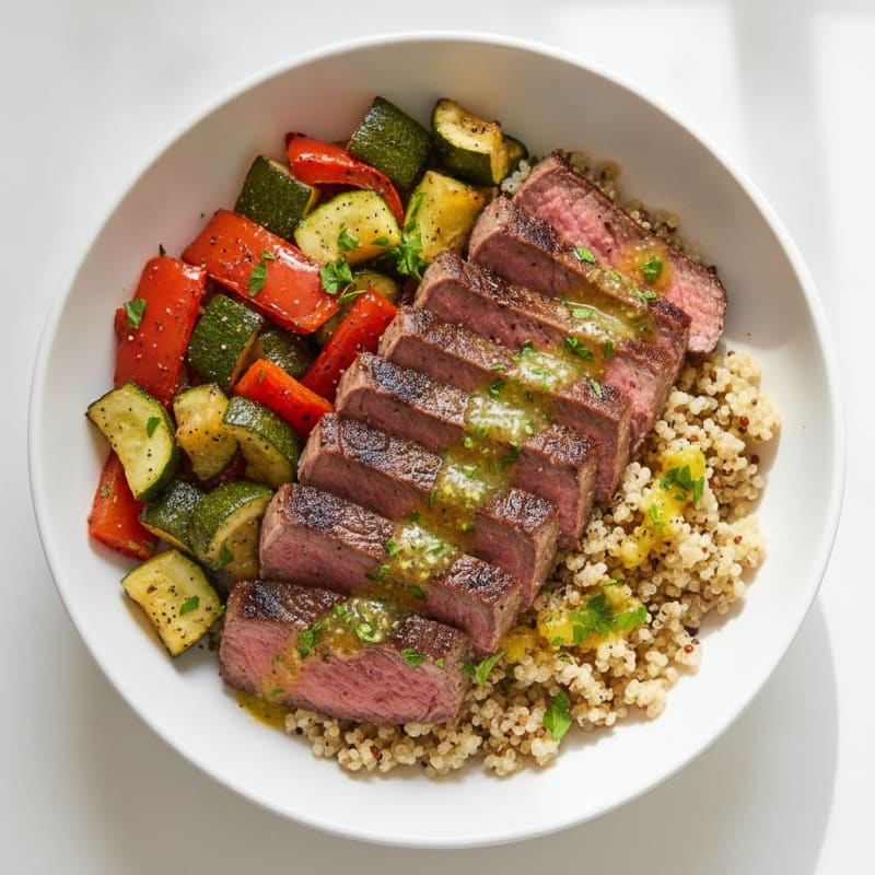 Grilled Steak and Roasted Vegetable Bowl