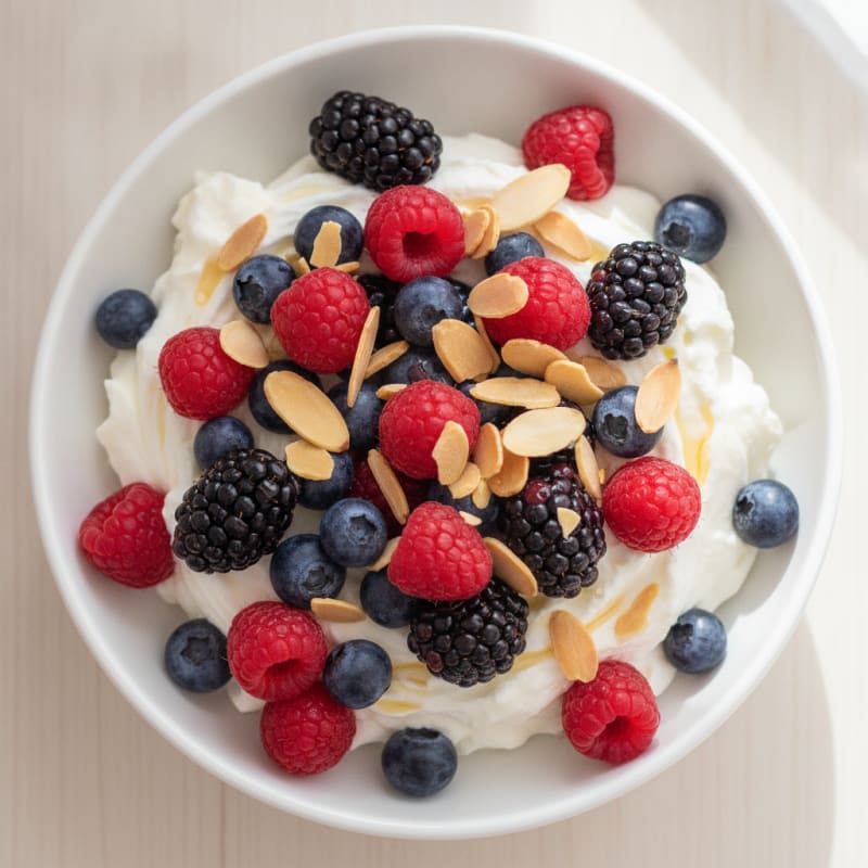 Creamy Greek Yogurt Protein Bowl with Mixed Berries and Almonds