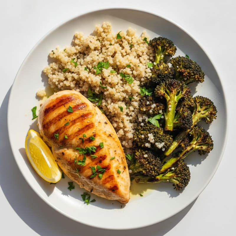 Grilled Chicken Breast with Quinoa and Roasted Broccoli