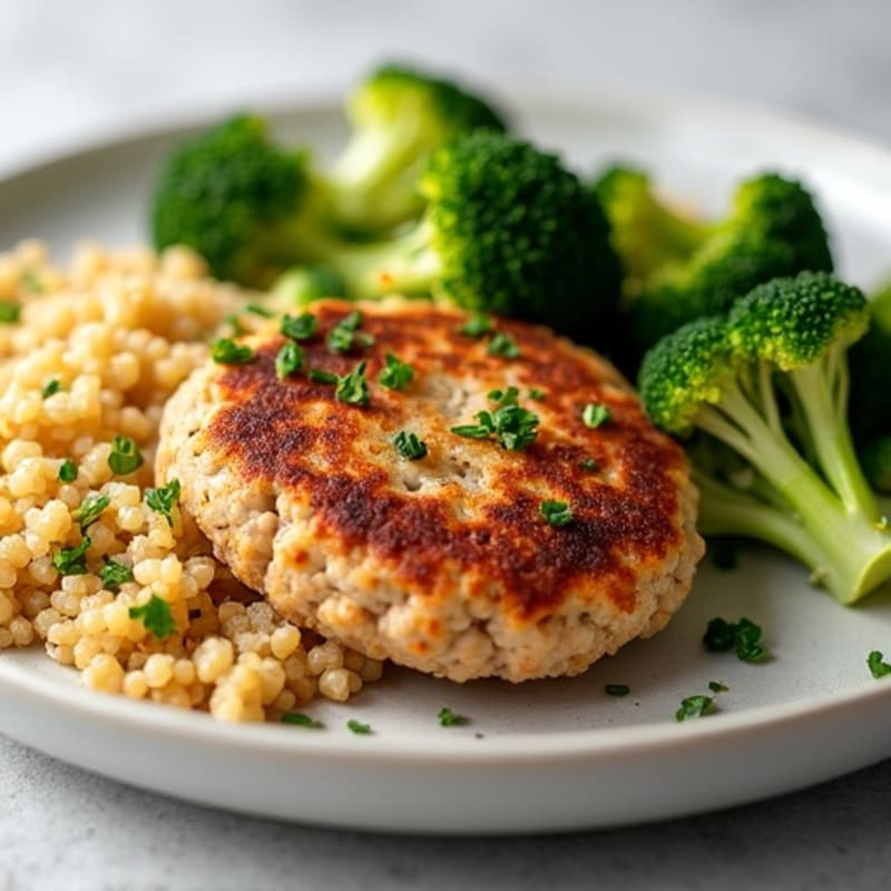 Seared Turkey Patties with Roasted Broccoli and Quinoa