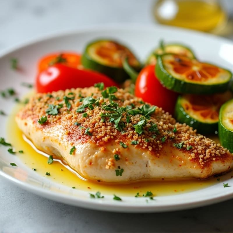 Herb-Crusted Pan Seared Chicken with Roasted Vegetables