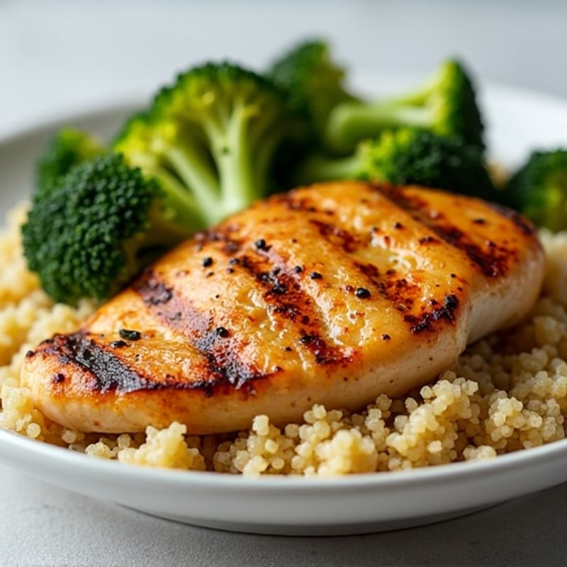 Grilled Chicken Breast with Roasted Broccoli and Quinoa