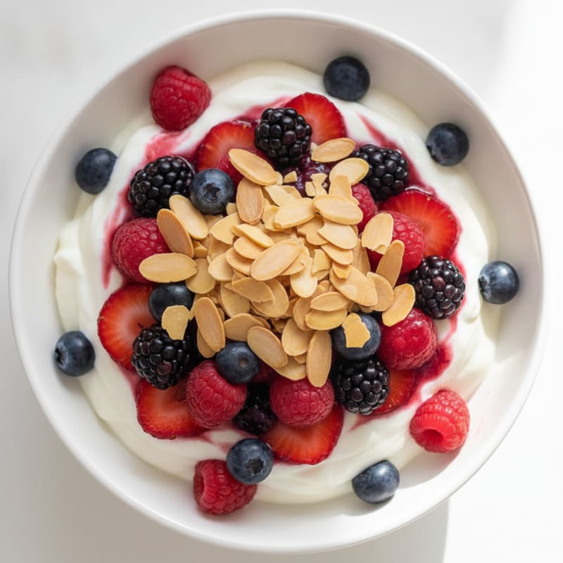 Greek Yogurt Protein Parfait with Mixed Berries and Almonds