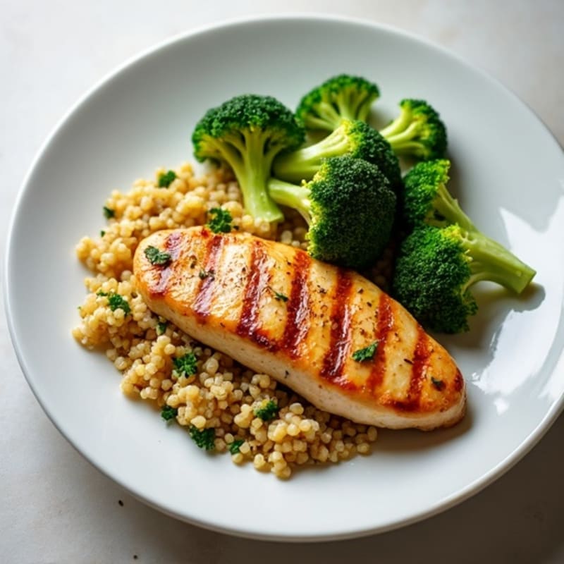 Grilled Chicken Breast with Quinoa and Roasted Broccoli