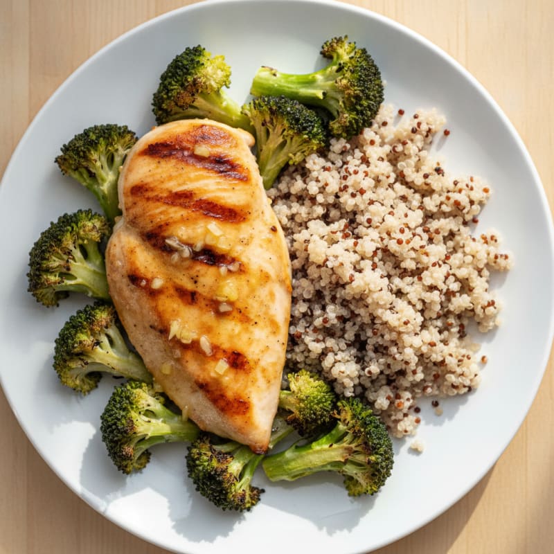 Grilled Chicken Breast with Quinoa and Roasted Broccoli