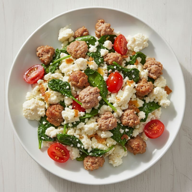 Egg White and Turkey Sausage Scramble with Spinach and Feta