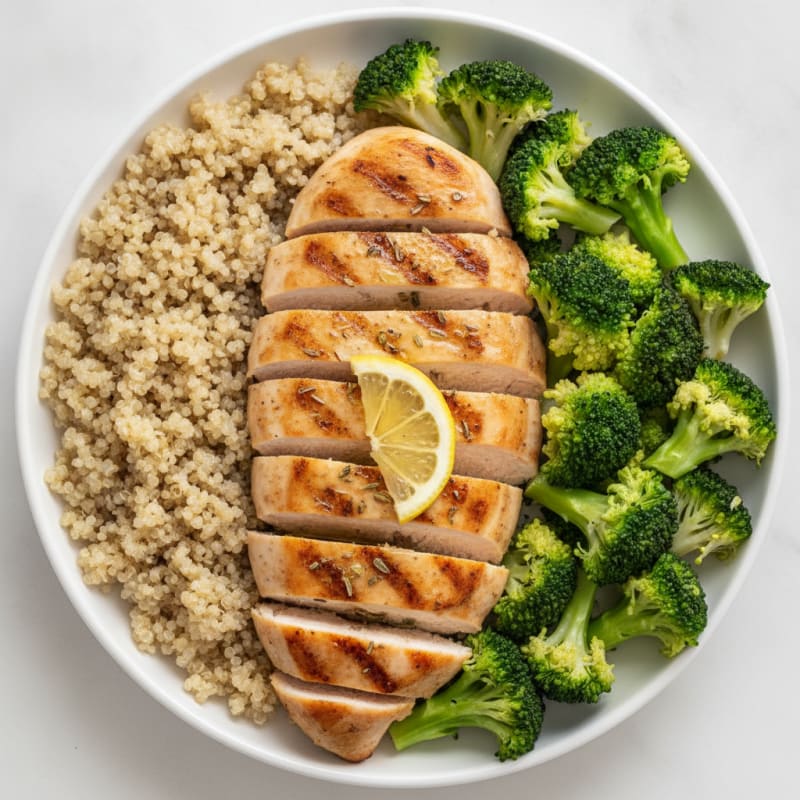 Grilled Chicken Breast with Quinoa and Steamed Broccoli
