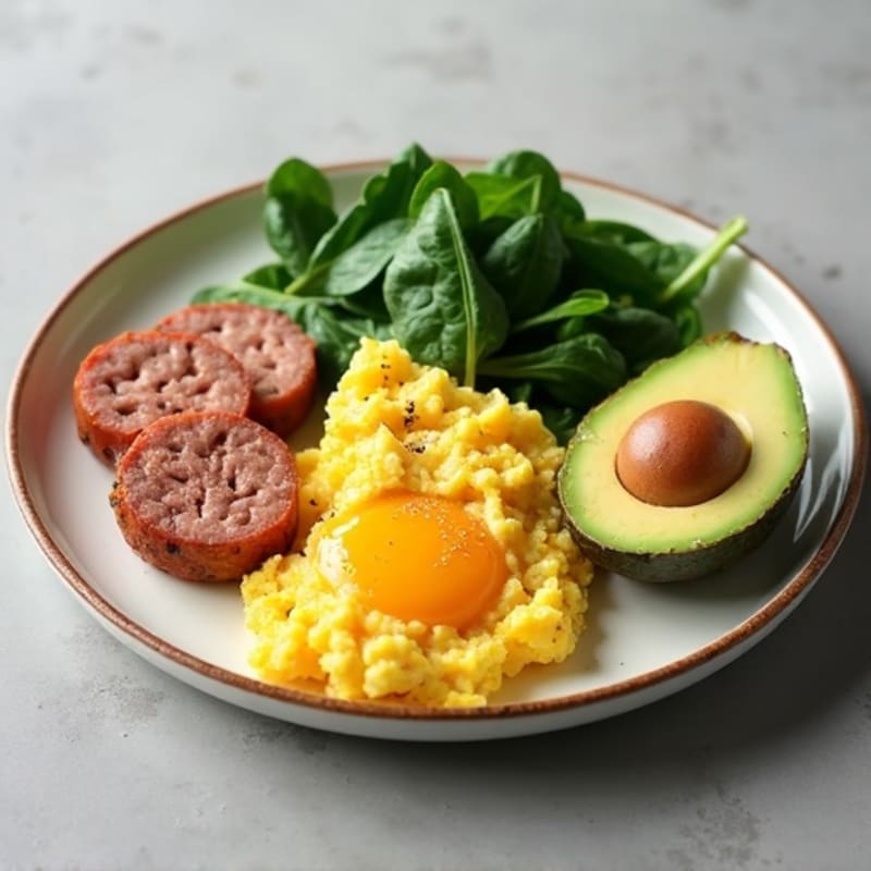 Egg White and Turkey Sausage Scramble with Sautéed Spinach