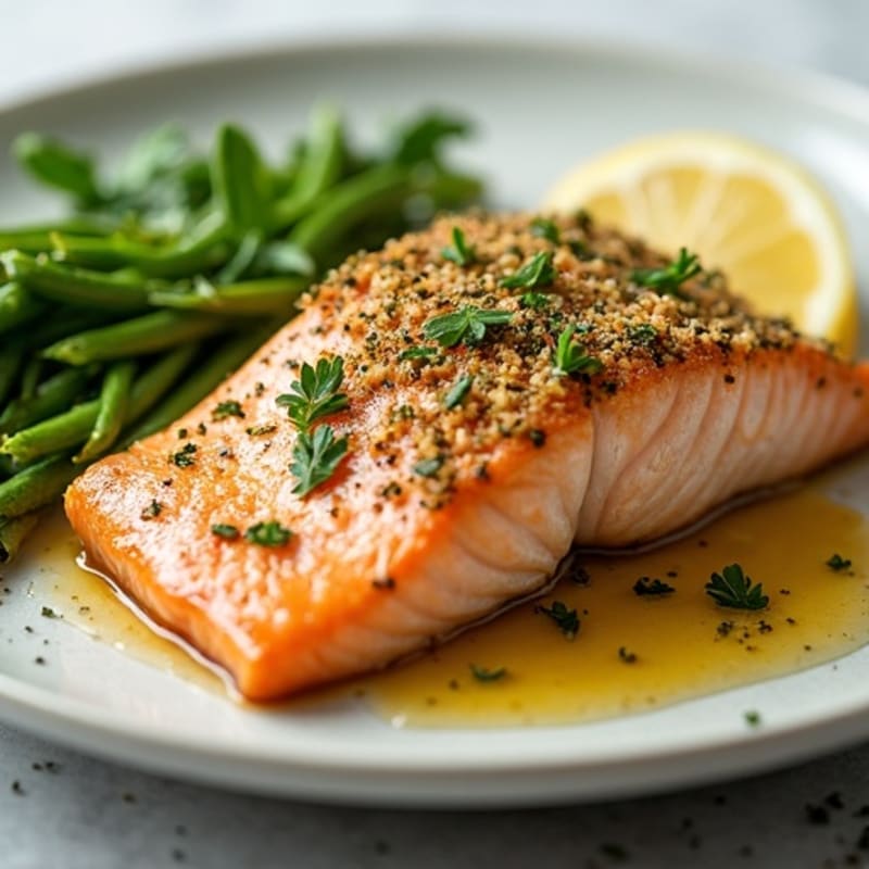 Herb-Crusted Pan Seared Salmon with Lemon Butter Sauce